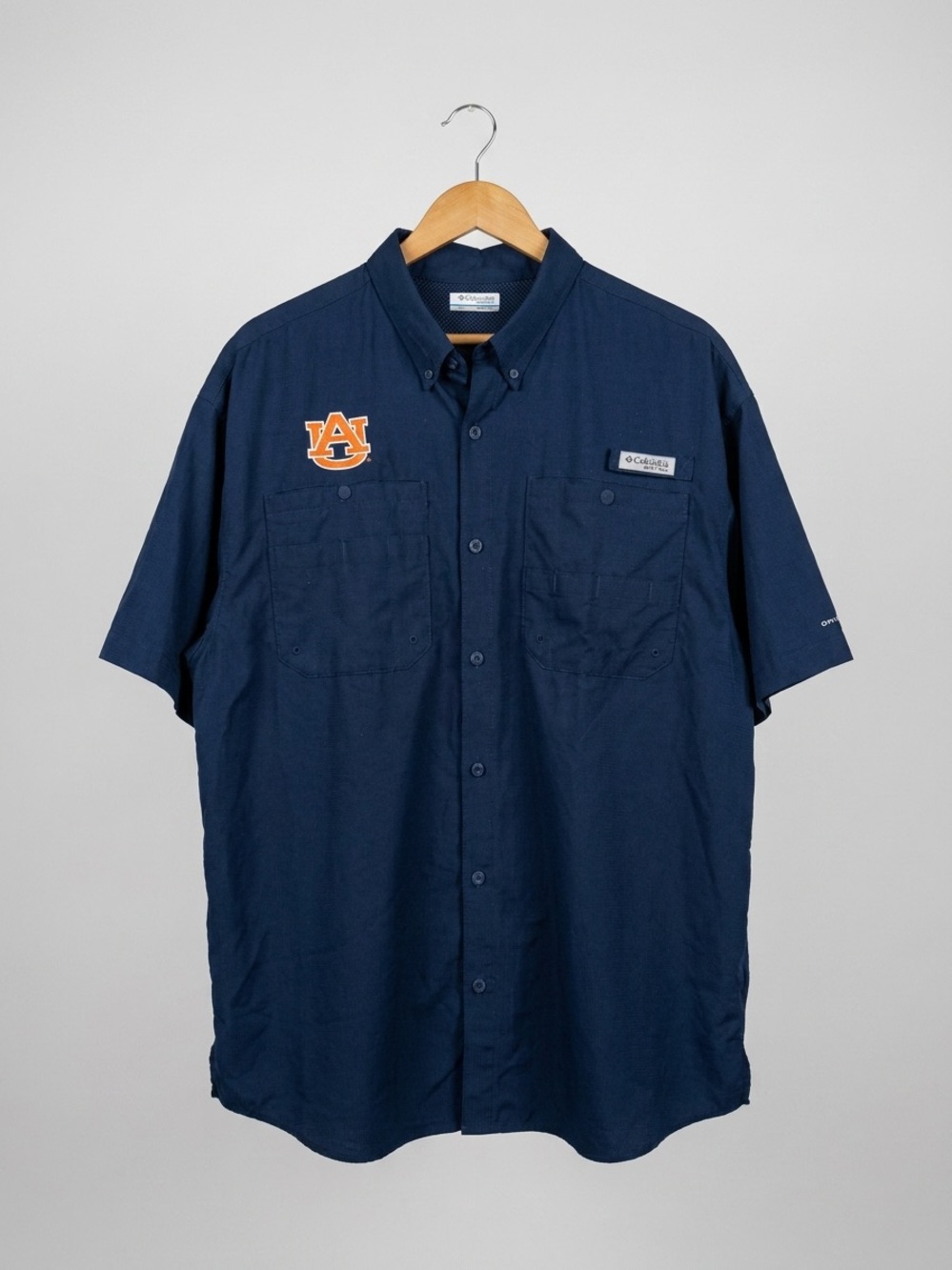 Auburn Columbia Short-Sleeve Button-Down Shirt with Orange Auburn Patch
